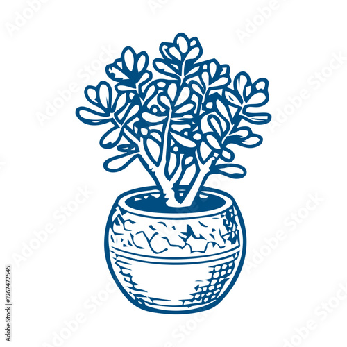 Hand drawn sketch of a potted plant, minimalist black and white botanical illustration