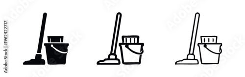Mop and Bucket Cleaning Icon Set