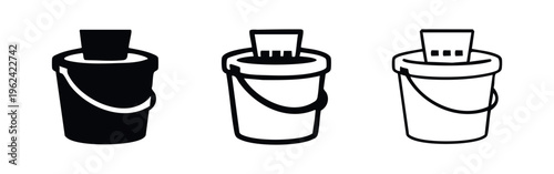 Mop Bucket Cleaning Icon Set - Housekeeping and Janitorial Tool Symbol