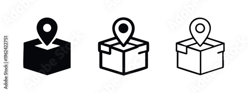 Package Location Pin Icon Set - Delivery Tracking and Shipping Logistics Symbol