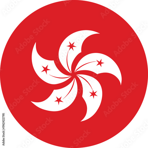 hong kong flag circle icon red floral symbol vector design