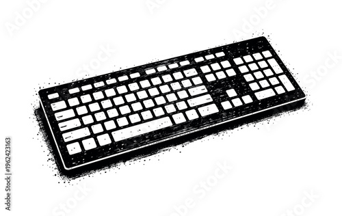 A realistic wireless computer keyboard shown in slightly angled top view, enlarged to fill most of the canvas and isolated on a clean white background, its