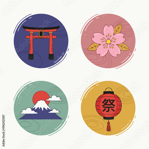 Japanese Culture Icons Set.