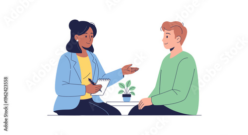 Professional Consultation or Therapy Session: Female Counselor and Male Client in Dialogue