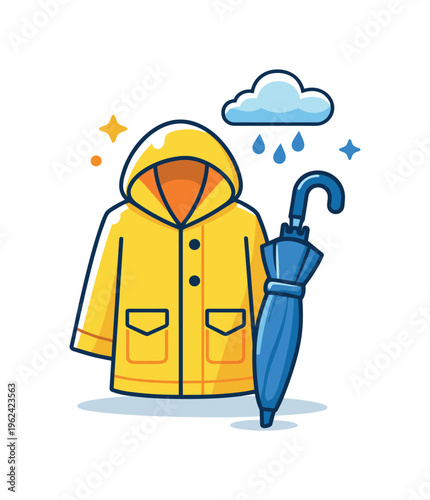 Raincoat and umbrella preparation inspired by everyday cultural habits of adapting to unpredictable weather and staying prepared before leaving home, an umbrella paired with a