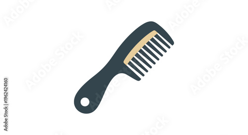 Wide-tooth comb in dark gray color with beige highlights on white background for hair care