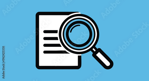 A document with horizontal lines is overlaid with a magnifying glass against a light blue backdrop, conveying the concept of scrutiny