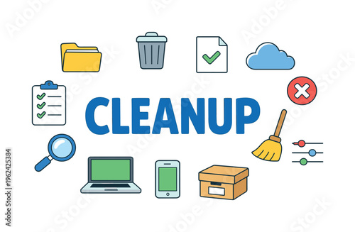 Digital declutter and file cleanup concept centered on removing unnecessary files, organizing folders and freeing space for a more efficient and clear digital