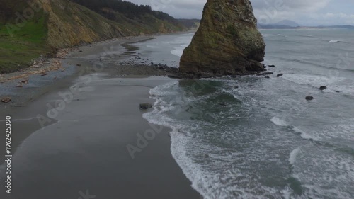Aerial view of Needle Rock on Southern Oregon Coast.