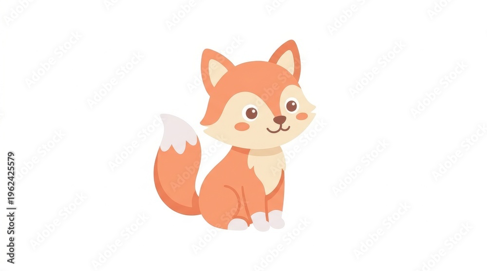 Obraz premium Cute cartoon orange fox sitting.
