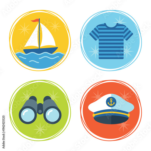 Nautical Themed Icons Set.