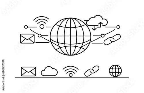 Global communication and economic networks representing digital connectivity, information exchange, and collaboration across countries and industries in a unified system, globe
