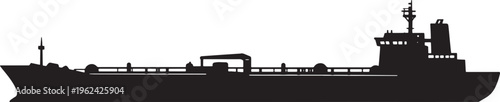 Cargo ship, tanker vessel, black silhouette, transport icon, maritime symbol