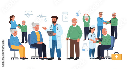 Elderly Healthcare Services and Senior Care Program Illustration