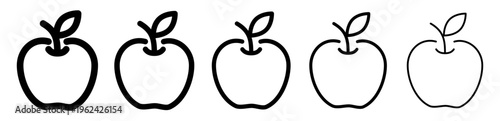 Apple icon in black and white outline style with variable stroke weight. Modern linear pictogram with dynamic lines and clean shape, isolated. Scalable vector.