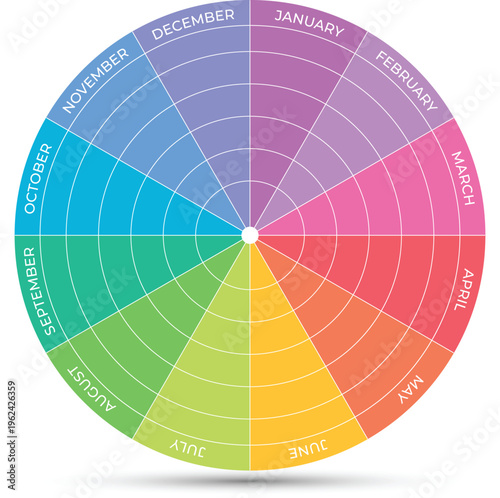 Colorful annual calendar wheel infographic