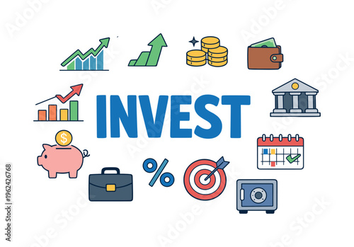 Investment and wealth growth strategy concept centered on long term financial planning, asset building and smart money allocation for future stability. INVEST