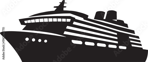Cruise Ship, Ocean Liner, Black Silhouette, Vector Icon, Travel Transportation