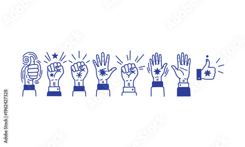 blue hand gestures with stars and thumbs up