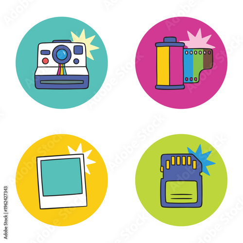 Retro Photography Icons Set.