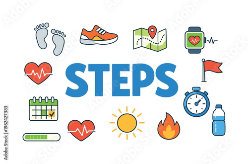 Daily step tracking and walking activity concept focused on monitoring movement, staying active and improving health through simple consistent physical activity