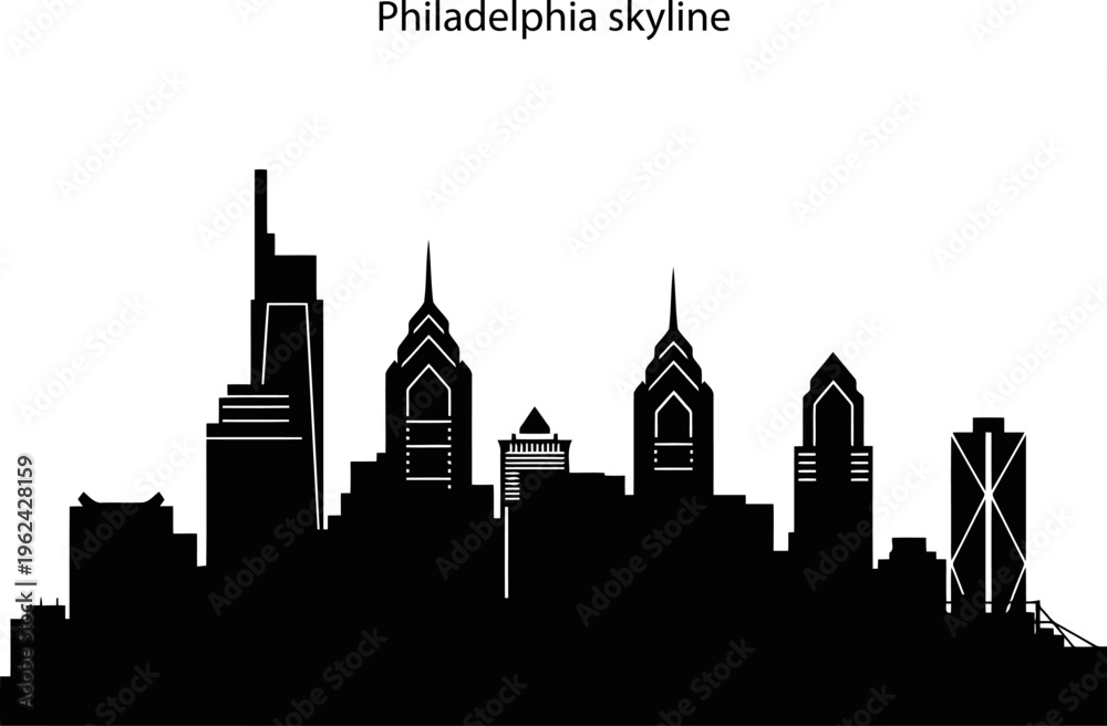 Fototapeta premium Philadelphia skyline silhouette, iconic skyscrapers including Liberty Place and Comcast Center.