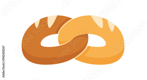 An illustrated depiction of two interconnected, ring-shaped baked goods. They're rendered with a simplified, flat design on a white background