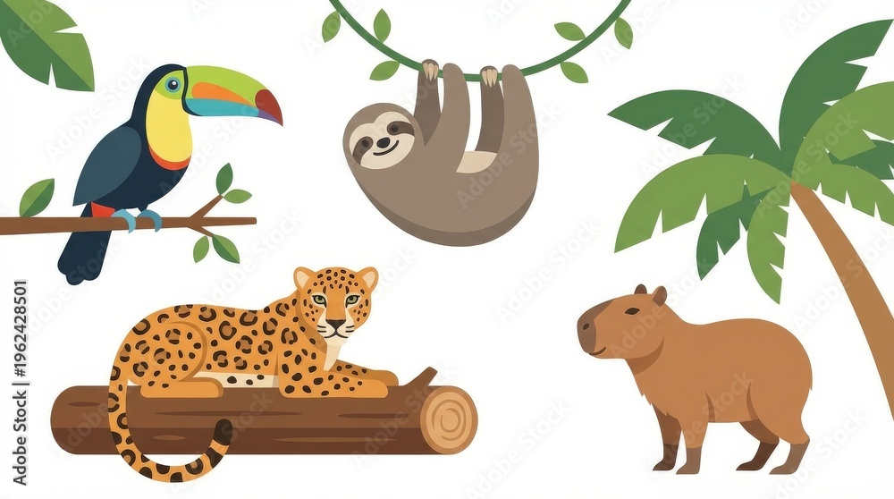 Fototapeta premium Tropical animals in jungle habitat.