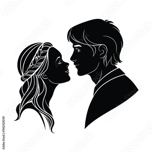 Young couple looking at each other in silhouette.