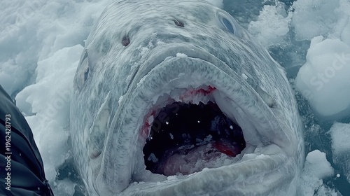 Frozen Beast: A Terrifying Encounter with a Giant Fish Trapped in Ice