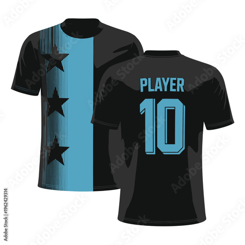 Black and blue sports jersey with stars and player number ten design