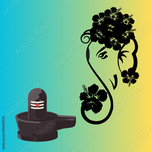 Lord Shiva Lingam and Ganesha Floral Art – Hindu Spiritual Vector Illustration with Gradient Background