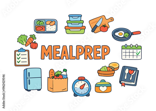 Simple meal prep and food preparation routine concept focused on cooking ahead, organizing ingredients and saving time through efficient kitchen planning for