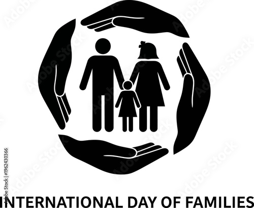 International Day of Families concept with protective hands around a family icon illustration