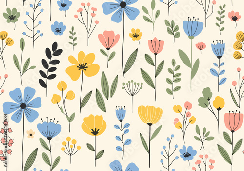 Cute and cozy flower pattern evoking handmade textile charm and vintage-inspired aesthetics