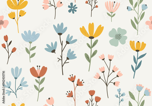 Delicate botanical pattern blending modern simplicity with nostalgic vintage textile inspiration