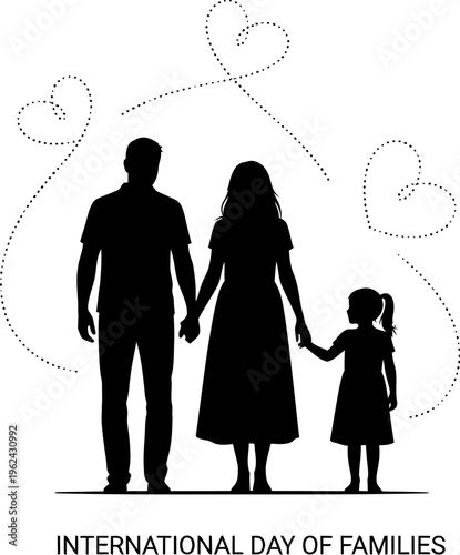 Happy Family Silhouette with Dotted Hearts Celebrating International Day of Families