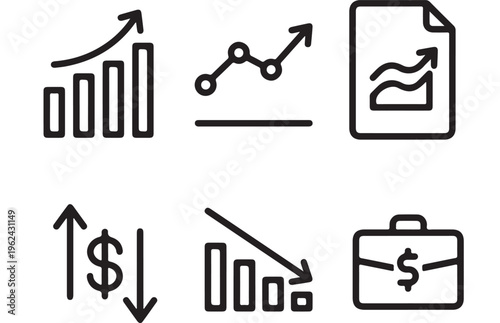 Fotografi Business Finance Icons with Graphs and Briefcase