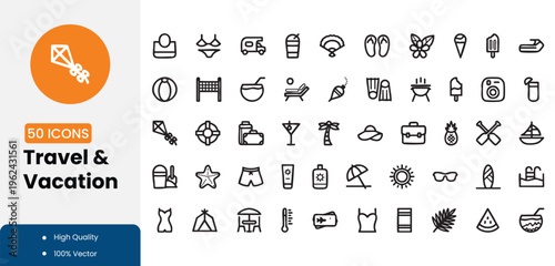 Collection of travel and vacation icons in vector format