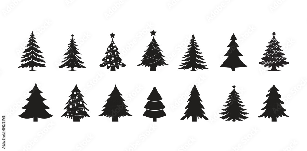 Obraz premium various christmas tree Winter Holiday Pine Fir Decoration Vector silhouette Illustration