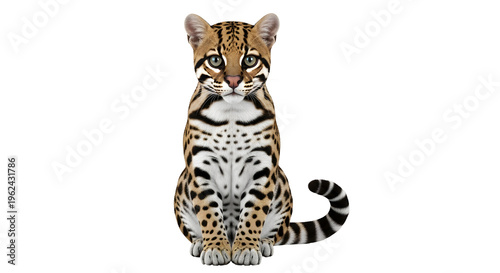 A large orange and white tiger cub with black stripes and spots sits upright looking forward on a plain PNG format transparent background