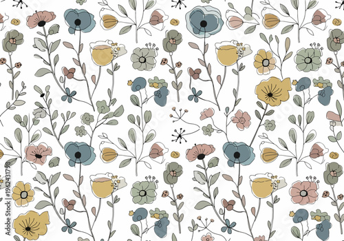 Artistic botanical illustration showcasing detailed flowers and graceful stems