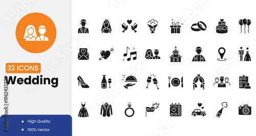Collection of 32 high quality wedding icons in vector format