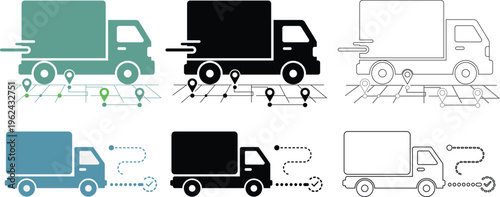Delivery Truck Logistics Shipping Transport with GPS Route Tracking Icon