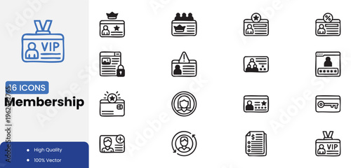 Membership and vip icons set for user authentication and access