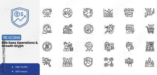B2b saas operations and growth glyph icons for business