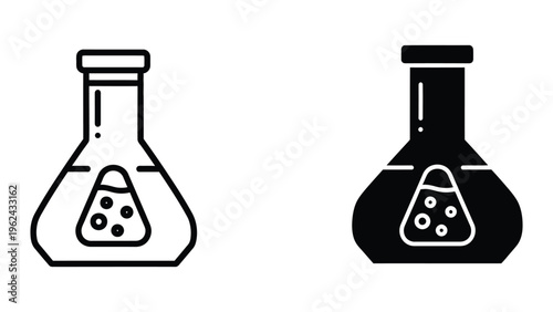 Contrasting styles of laboratory glassware with chemical solutions inside