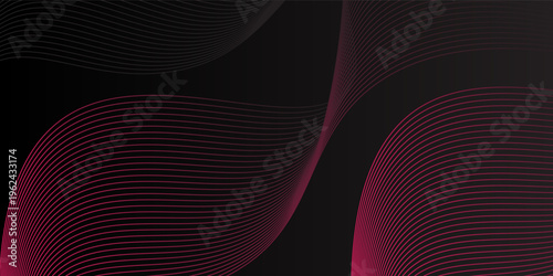 Elegant purple wave lines on a black background forming a smooth, flowing pattern. Perfect for sound, music, tech, or abstract digital themes. dark background eps10.vector illustration.