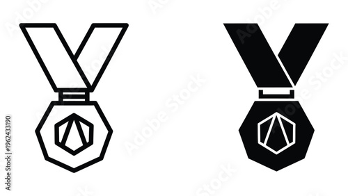 Contrast of two distinct medal designs featuring pentagonal center emblems and ribbon bars