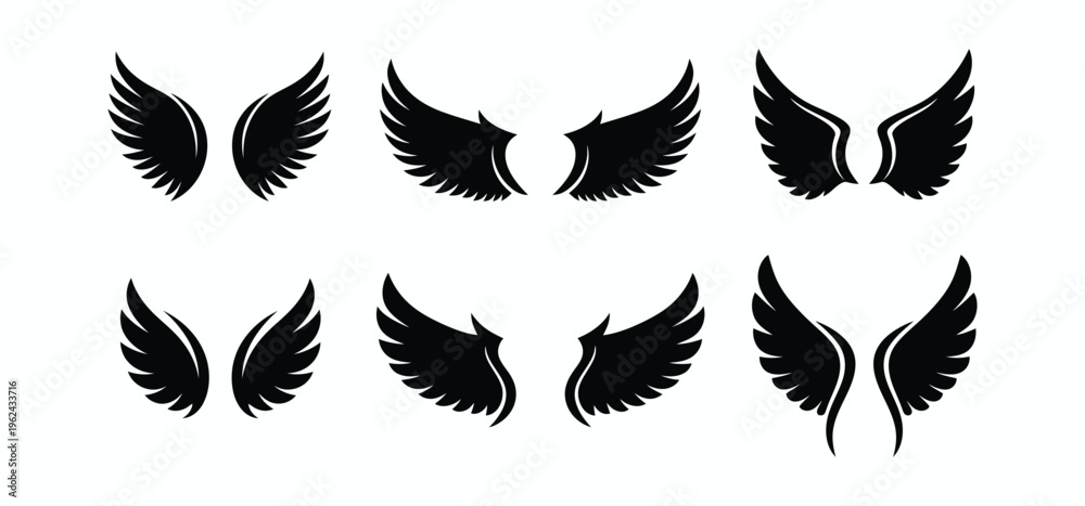 Obraz premium Collection of black wing silhouettes